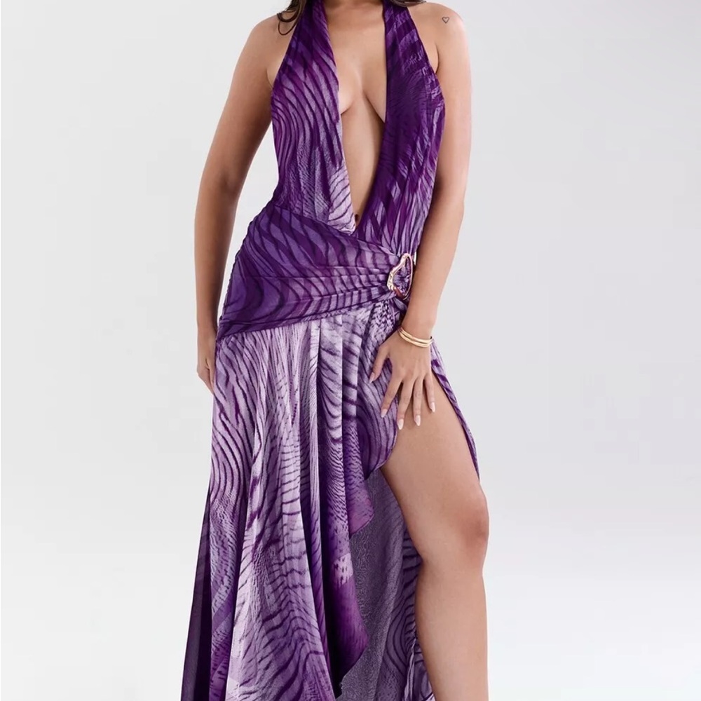 HOUSE OF CB 'Olessia' Orchid Backless Halter Maxi Dress